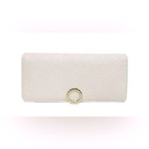 BVLGARI CLIP LEATHER LONG WALLET/BILLFOLD IN CREAM EXCELLENT CONDITION AUTH